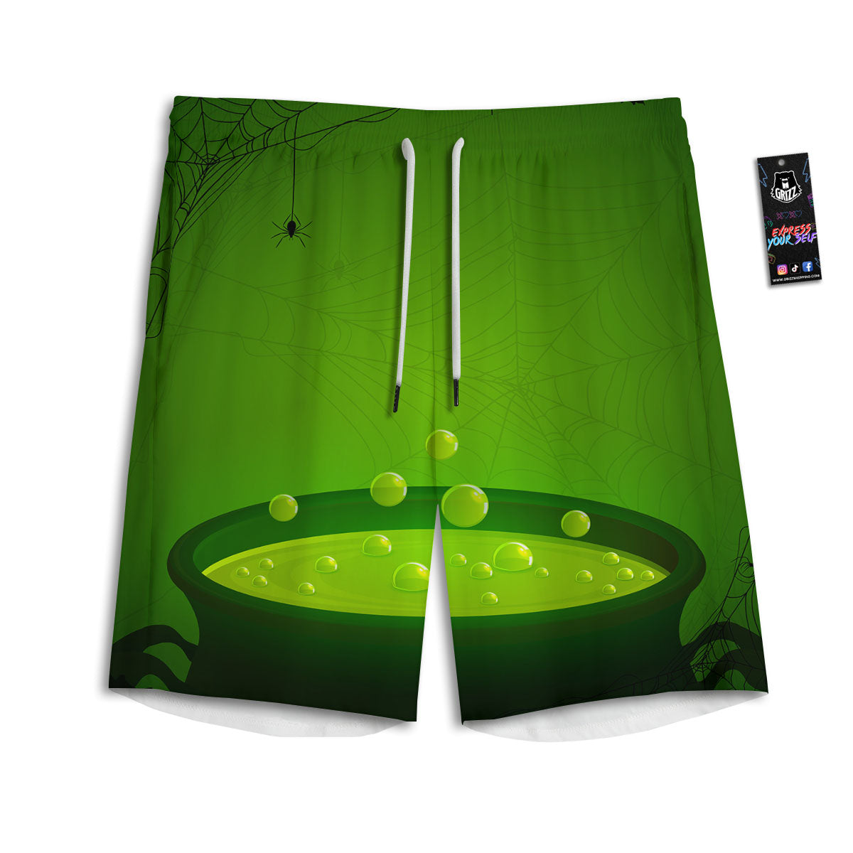 Cauldron And Witch Halloween Print Men's Athletic Shorts