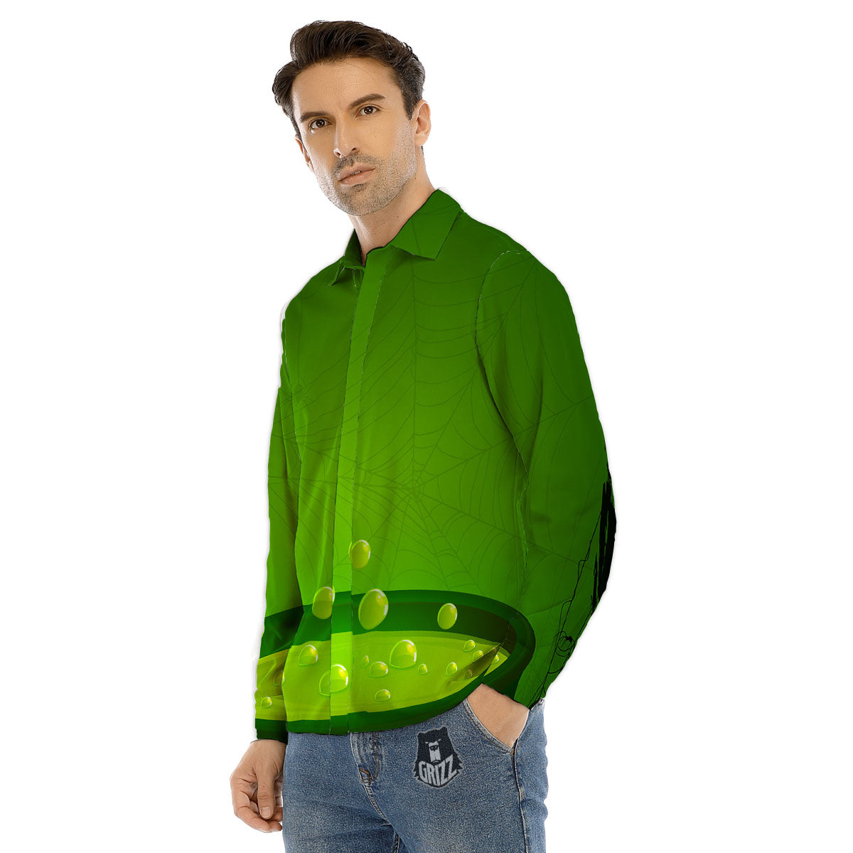 Cauldron And Witch Halloween Print Men's Dress Shirts-grizzshop