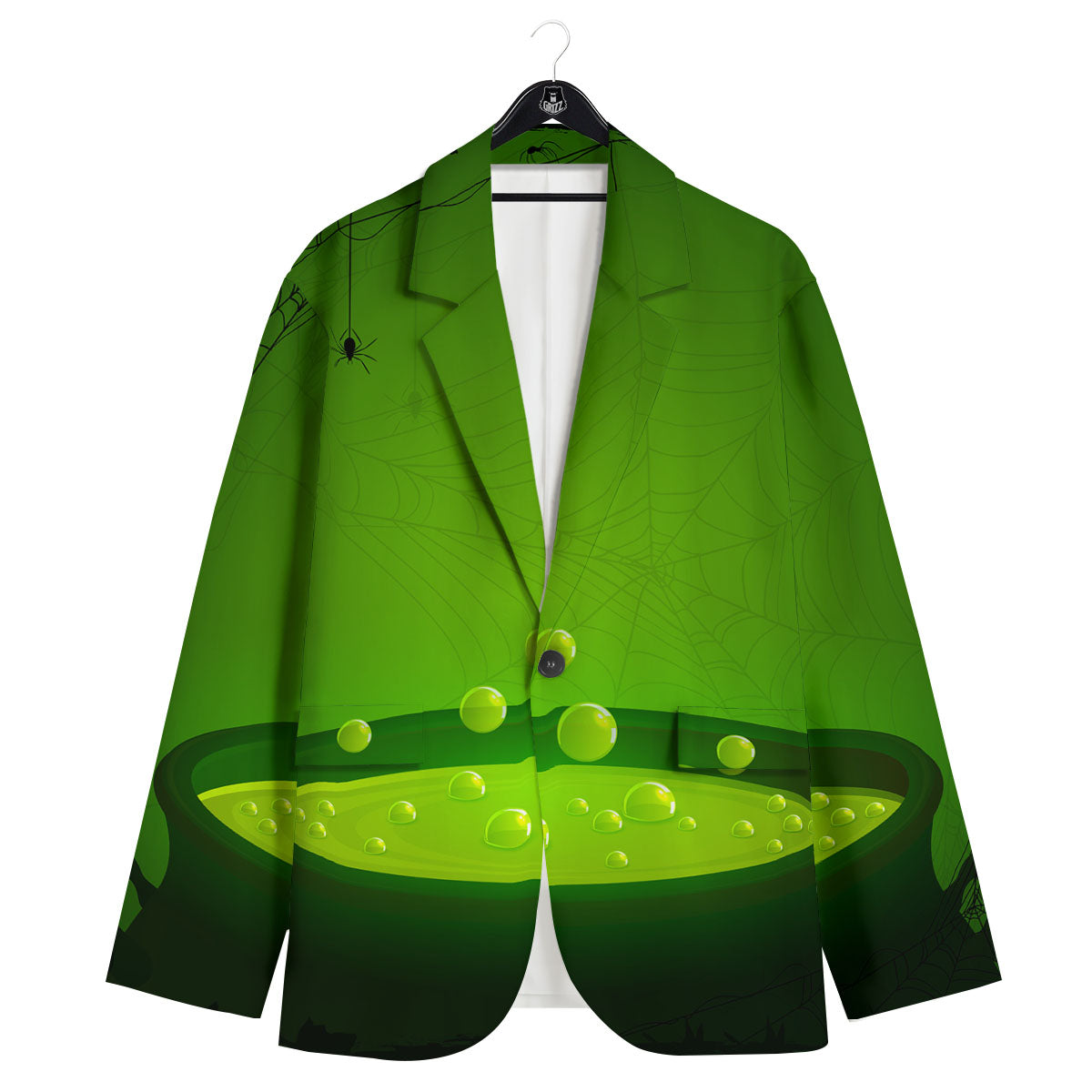 Cauldron And Witch Halloween Print Men's Sport Coat-grizzshop