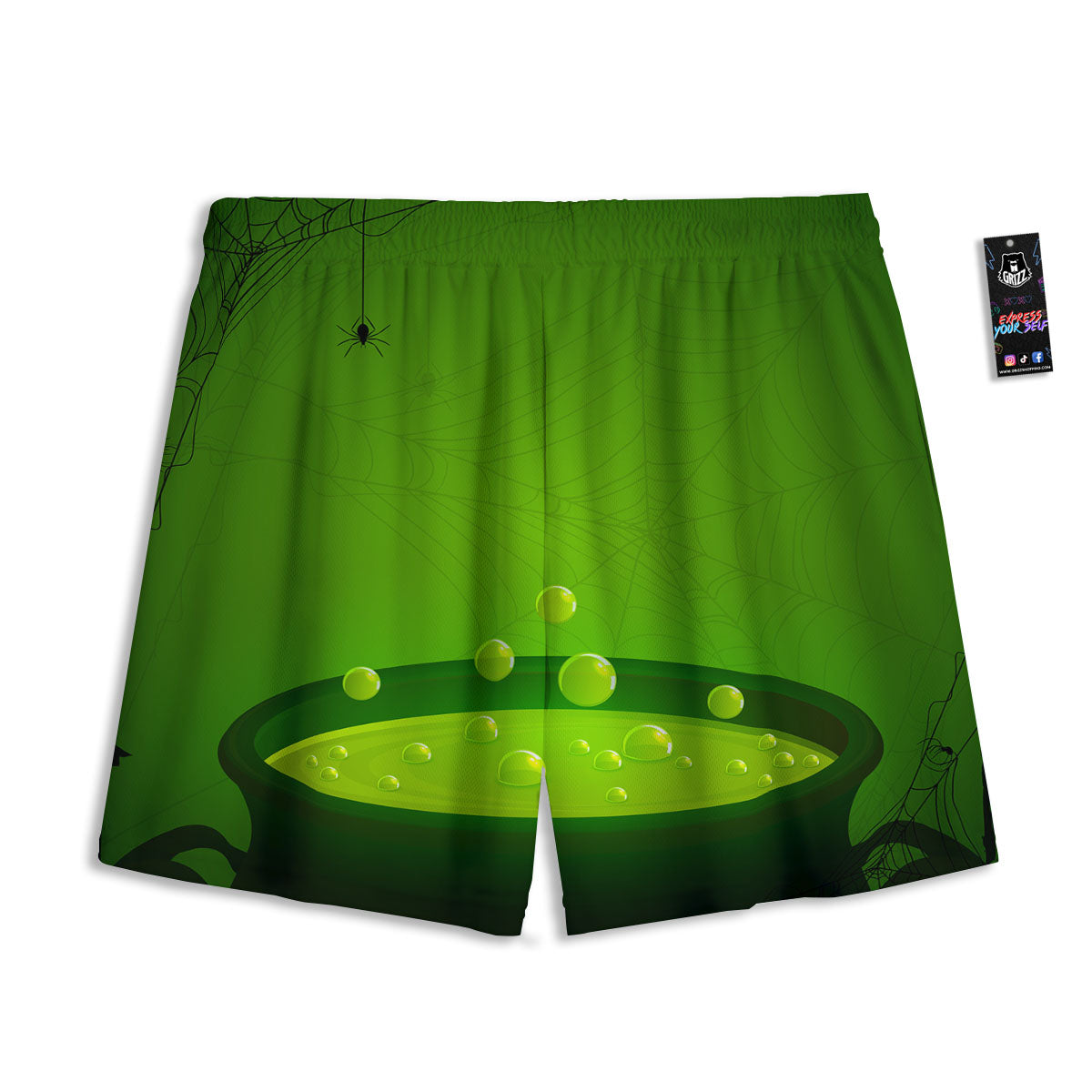 Cauldron And Witch Halloween Print Mesh Shorts