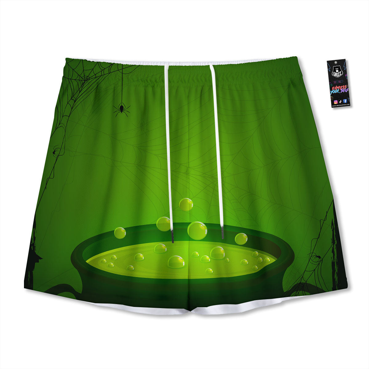 Cauldron And Witch Halloween Print Mesh Shorts