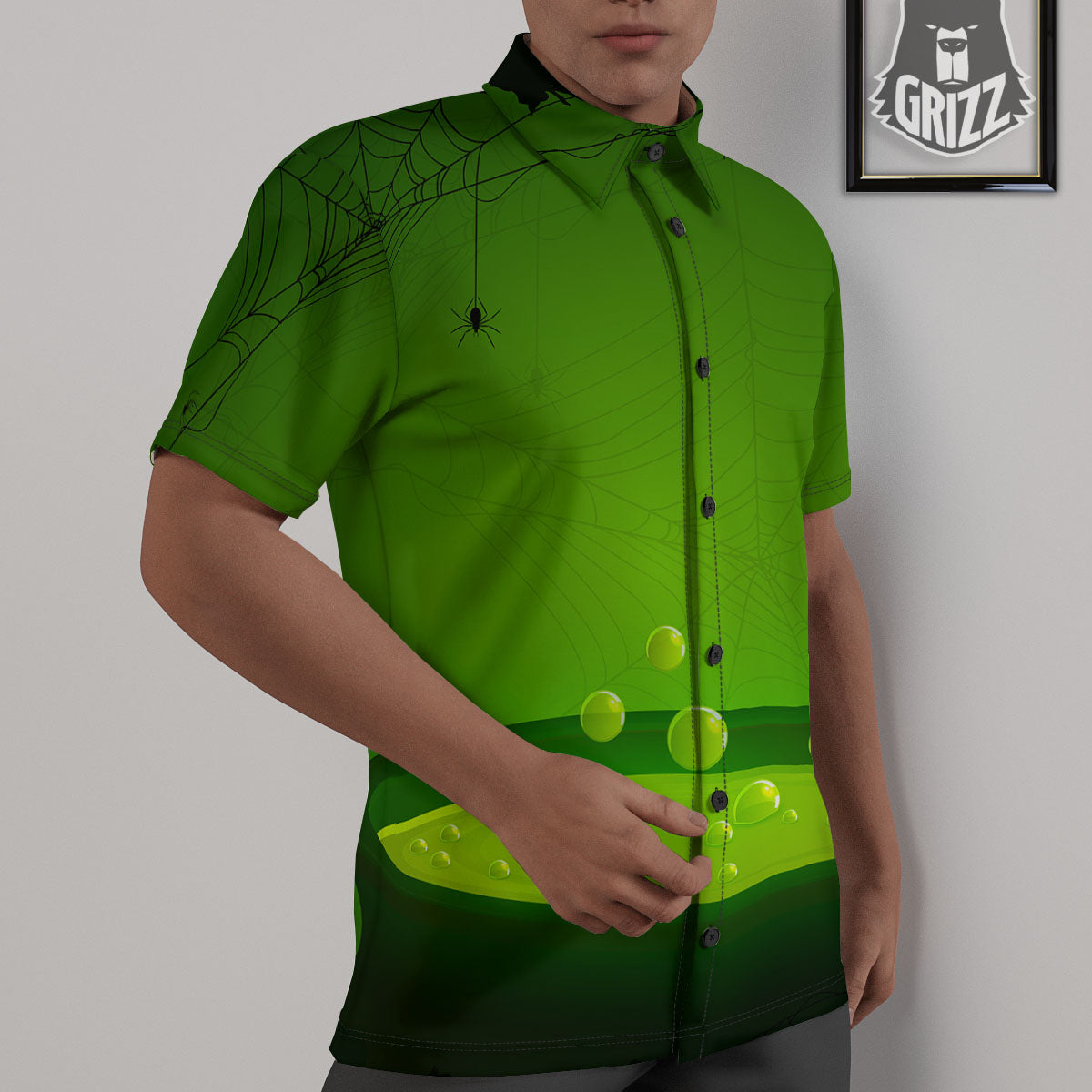 Cauldron And Witch Halloween Print Untucked Shirts-grizzshop