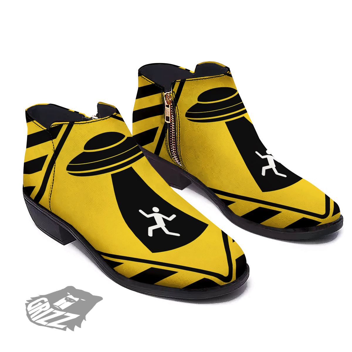 Caution Alien Abduction Warning Sign Print Ankle Boots-grizzshop