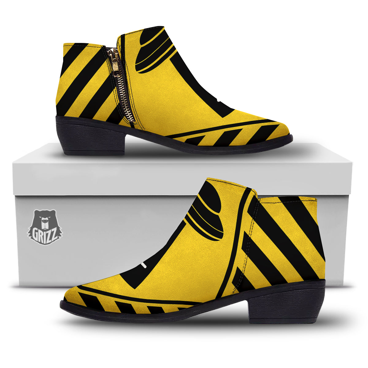 Caution Alien Abduction Warning Sign Print Ankle Boots-grizzshop