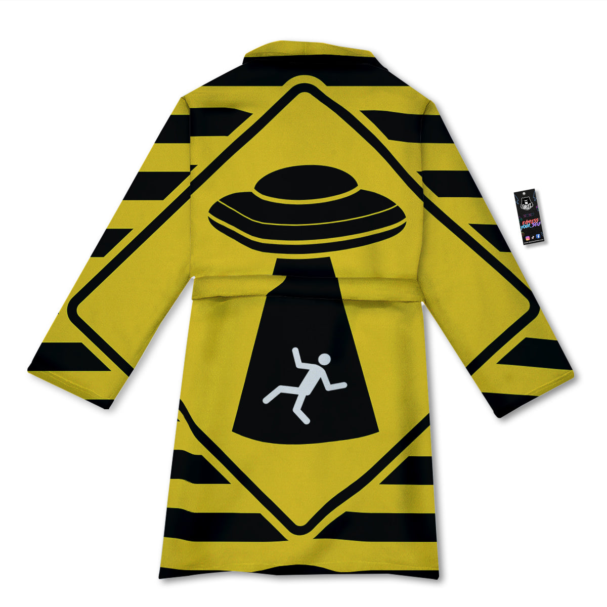 Caution Alien Abduction Warning Sign Print Bathrobe-grizzshop