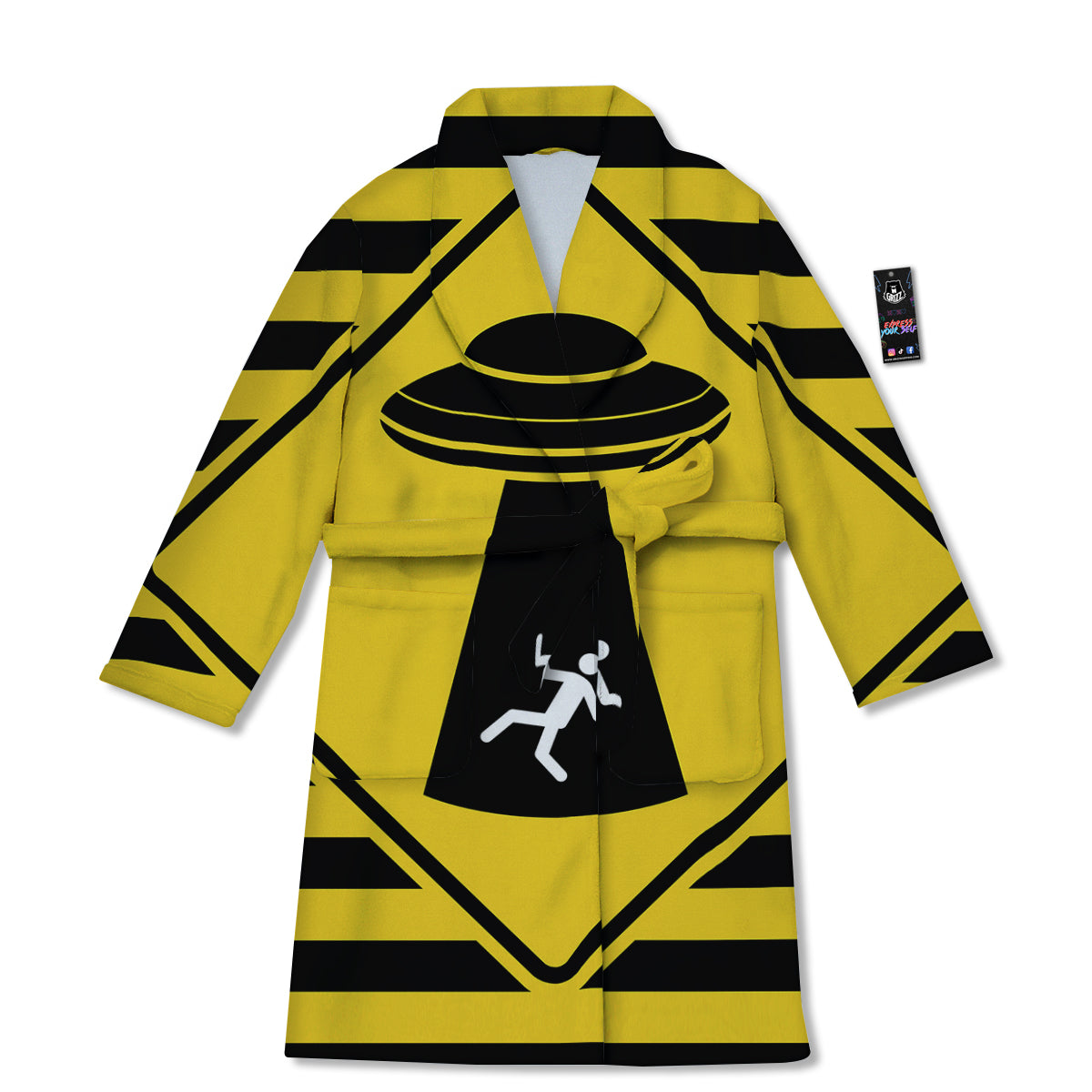 Caution Alien Abduction Warning Sign Print Bathrobe-grizzshop