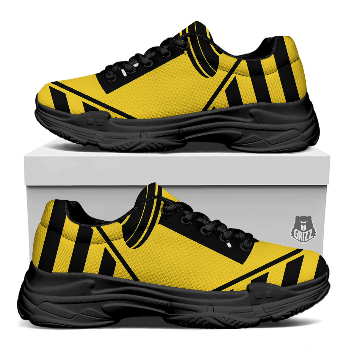 Caution Alien Abduction Warning Sign Print Black Chunky Shoes-grizzshop
