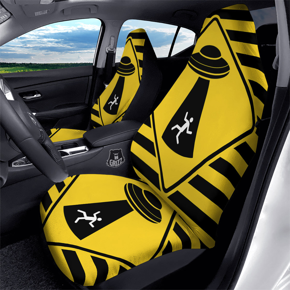 Caution Alien Abduction Warning Sign Print Car Seat Covers-grizzshop