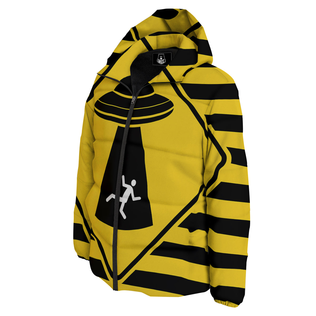 Caution Alien Abduction Warning Sign Print Down Jacket-grizzshop