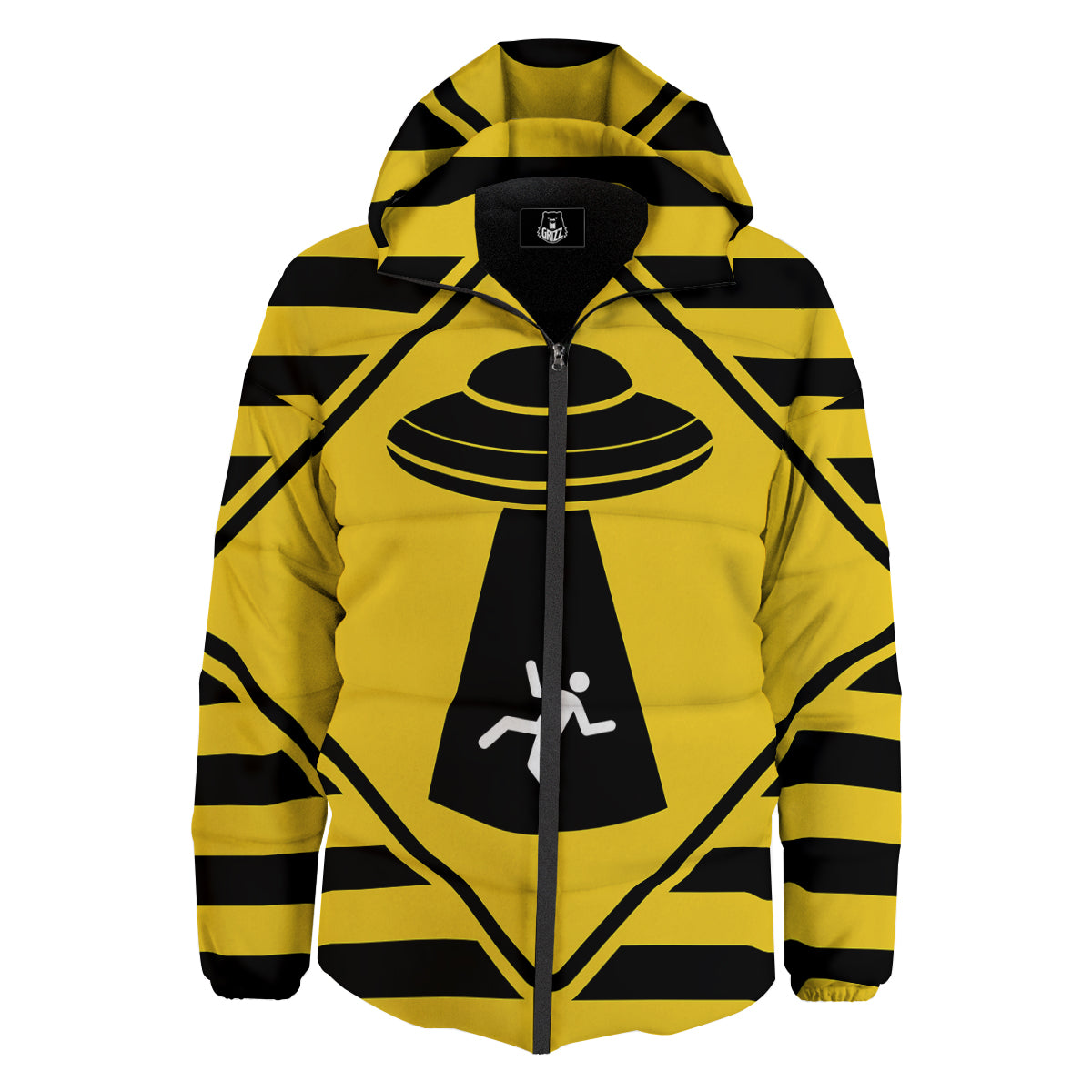 Caution Alien Abduction Warning Sign Print Down Jacket-grizzshop