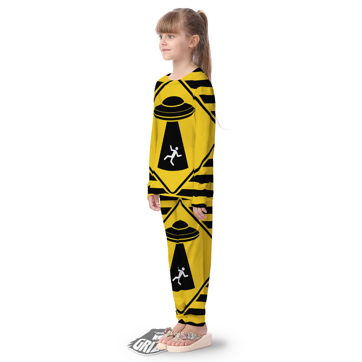 Caution Alien Abduction Warning Sign Print Kid's Pajamas-grizzshop