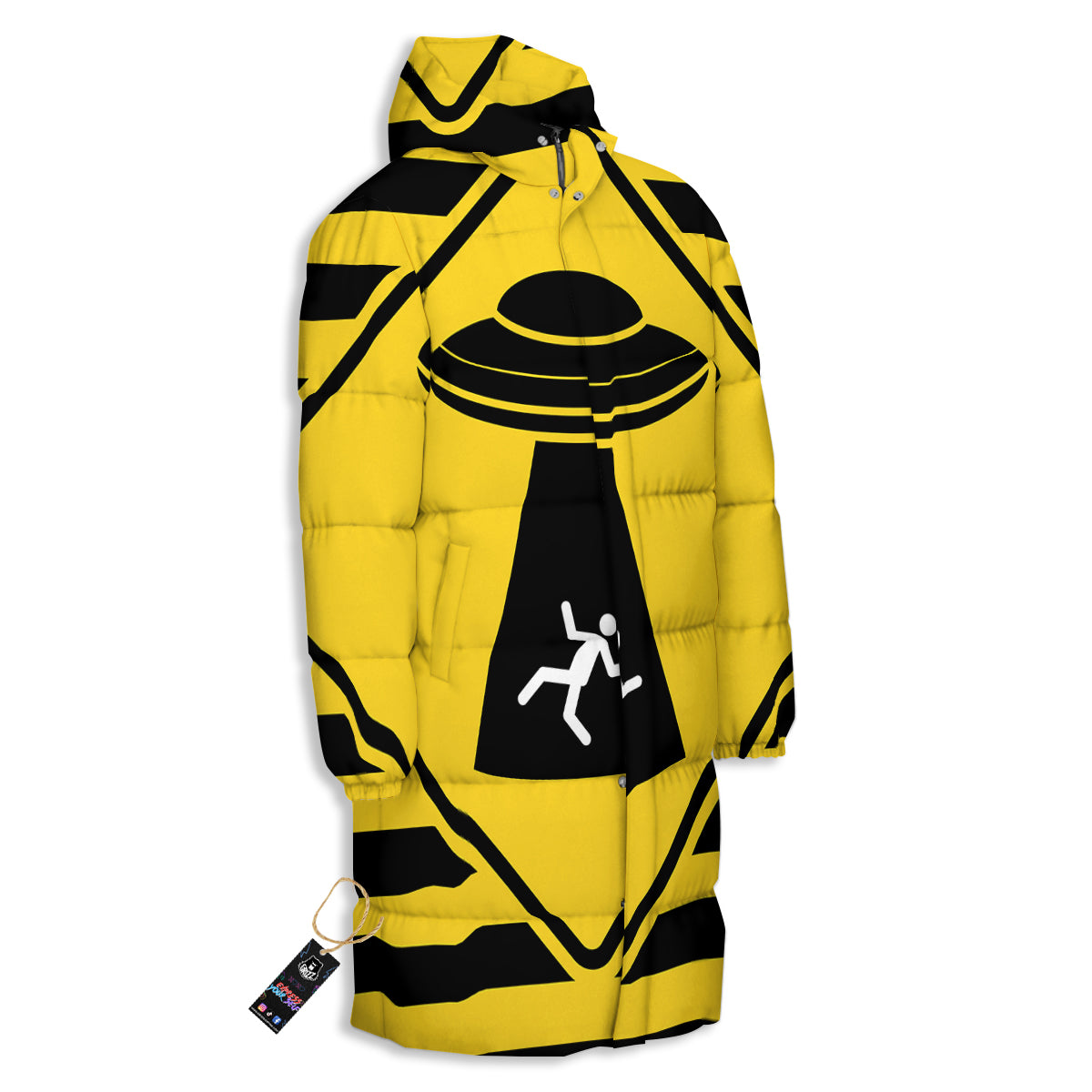 Caution Alien Abduction Warning Sign Print Long Down Jacket-grizzshop