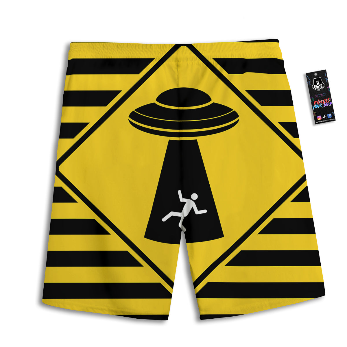 Caution Alien Abduction Warning Sign Print Men's Athletic Shorts