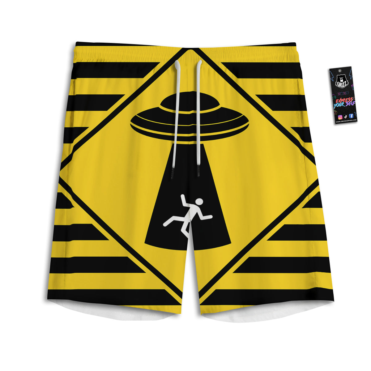 Caution Alien Abduction Warning Sign Print Men's Athletic Shorts