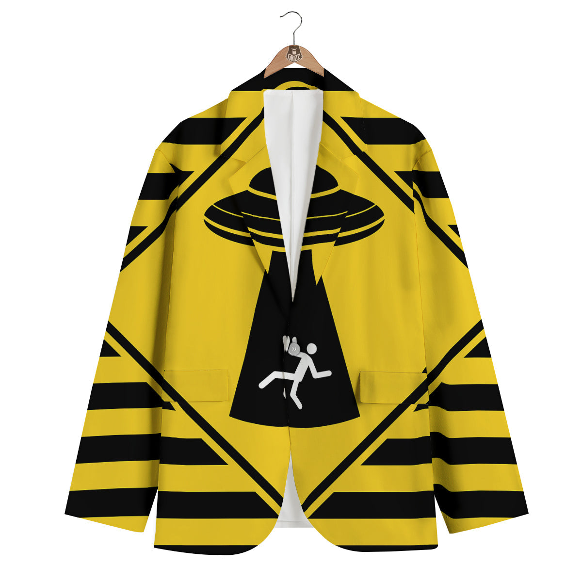Caution Alien Abduction Warning Sign Print Men's Blazer-grizzshop