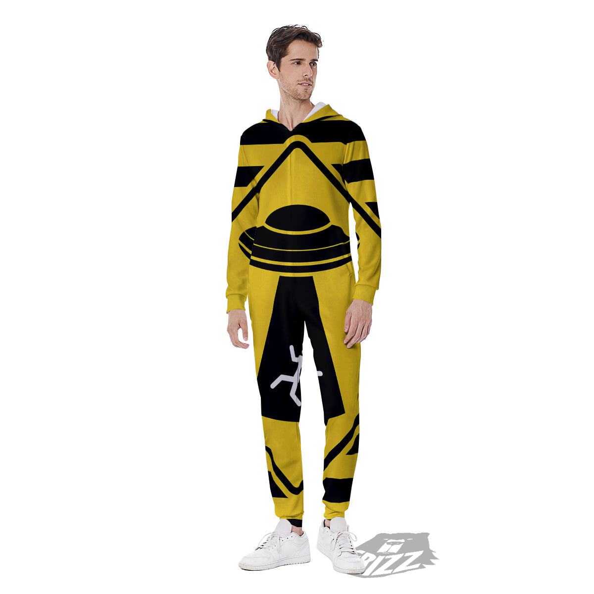 Caution Alien Abduction Warning Sign Print Men's Jumpsuit-grizzshop