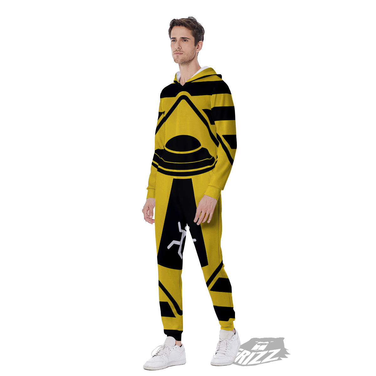 Caution Alien Abduction Warning Sign Print Men's Jumpsuit-grizzshop