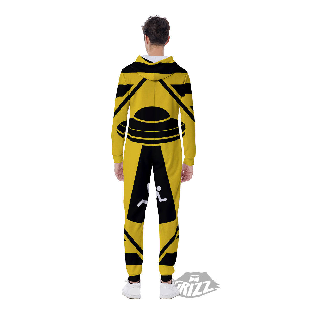 Caution Alien Abduction Warning Sign Print Men's Jumpsuit-grizzshop