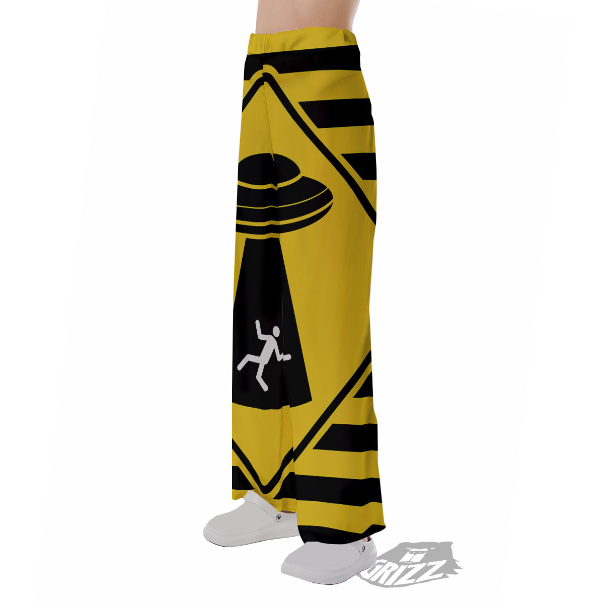 Caution Alien Abduction Warning Sign Print Pajama Pants-grizzshop