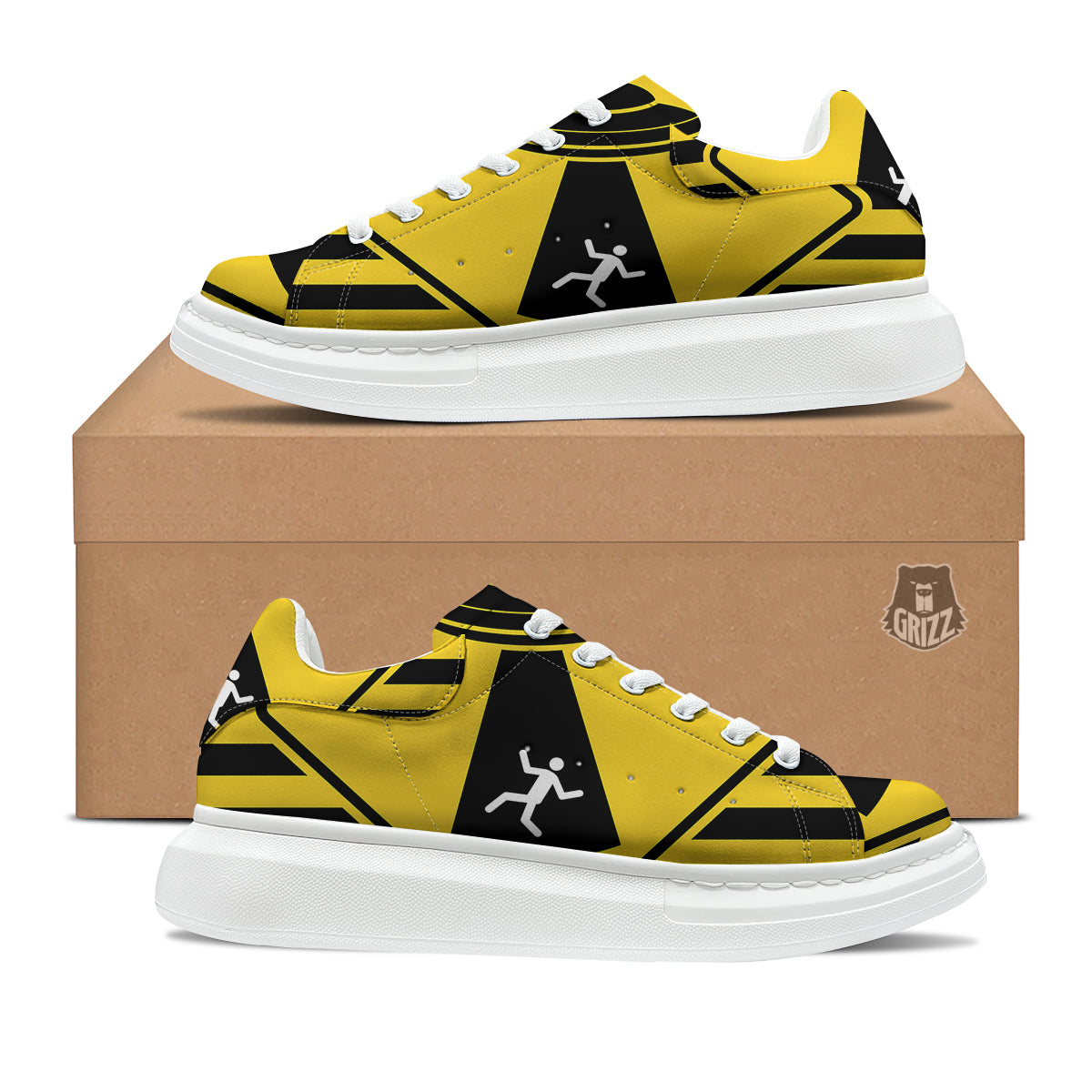 Caution Alien Abduction Warning Sign Print Platform Shoes-grizzshop