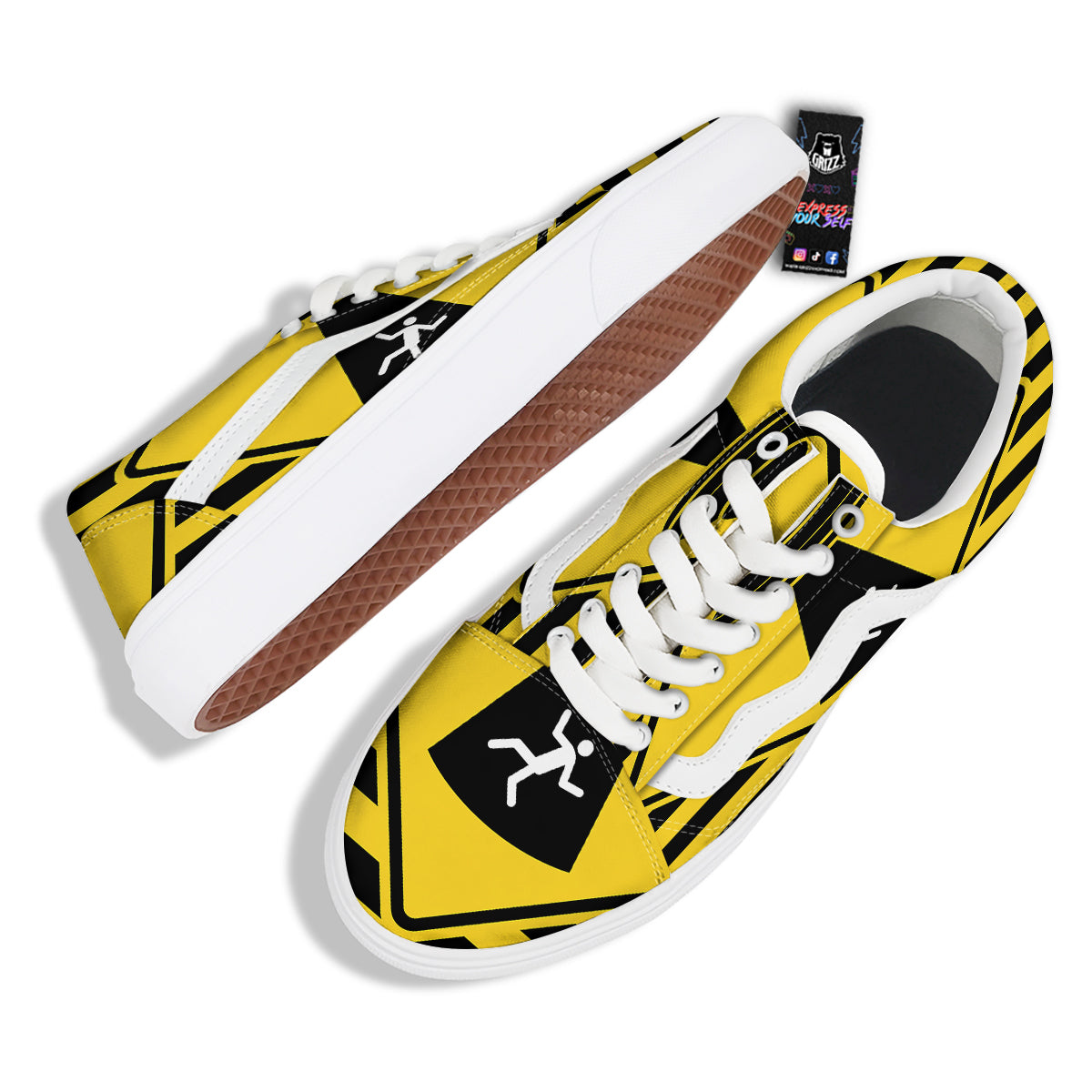 Caution Alien Abduction Warning Sign Print Skate Shoes-grizzshop