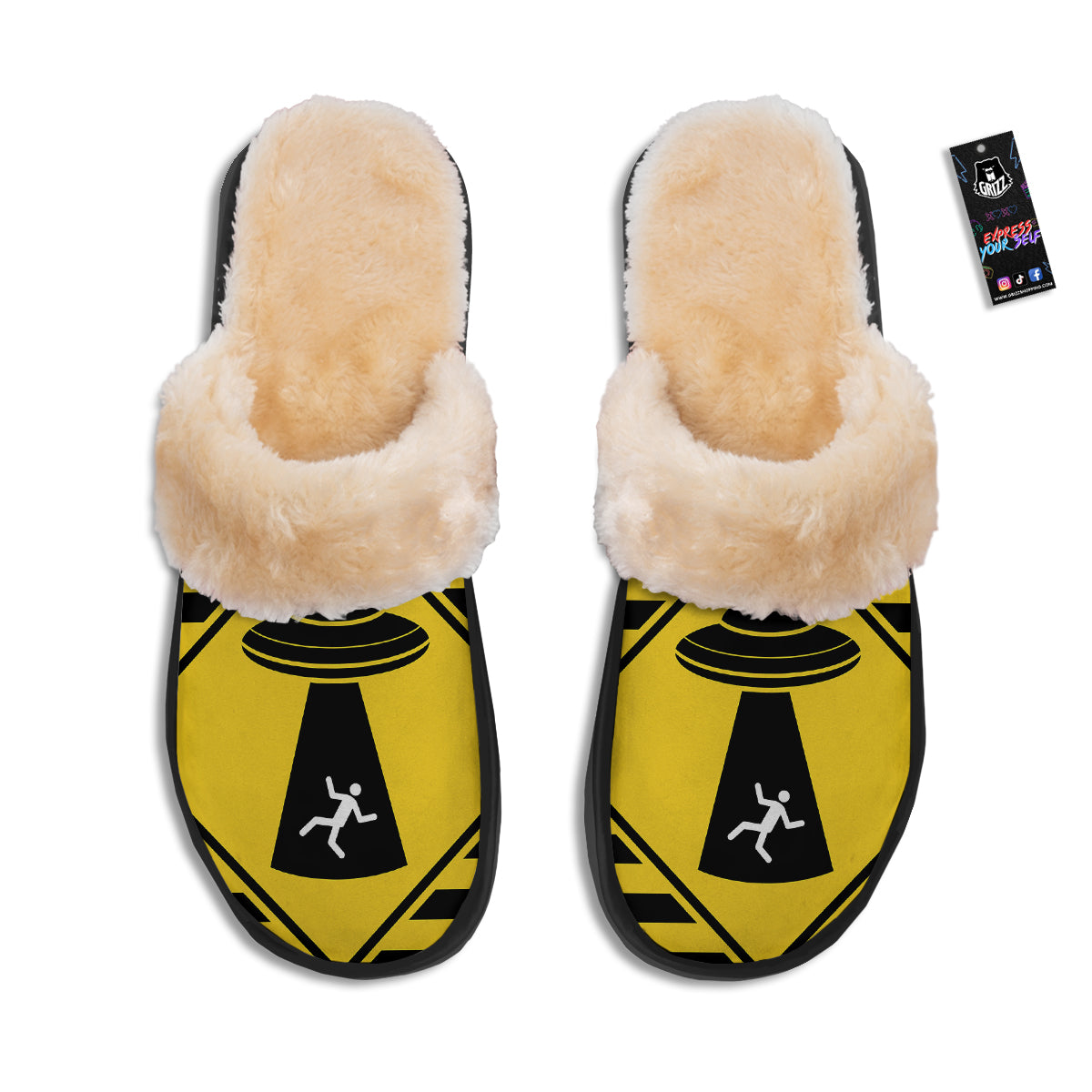 Caution Alien Abduction Warning Sign Print Slippers-grizzshop
