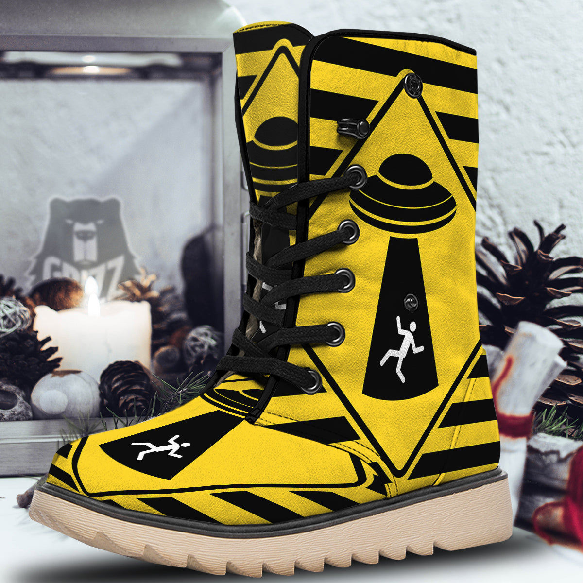 Caution Alien Abduction Warning Sign Print Snow Boots-grizzshop