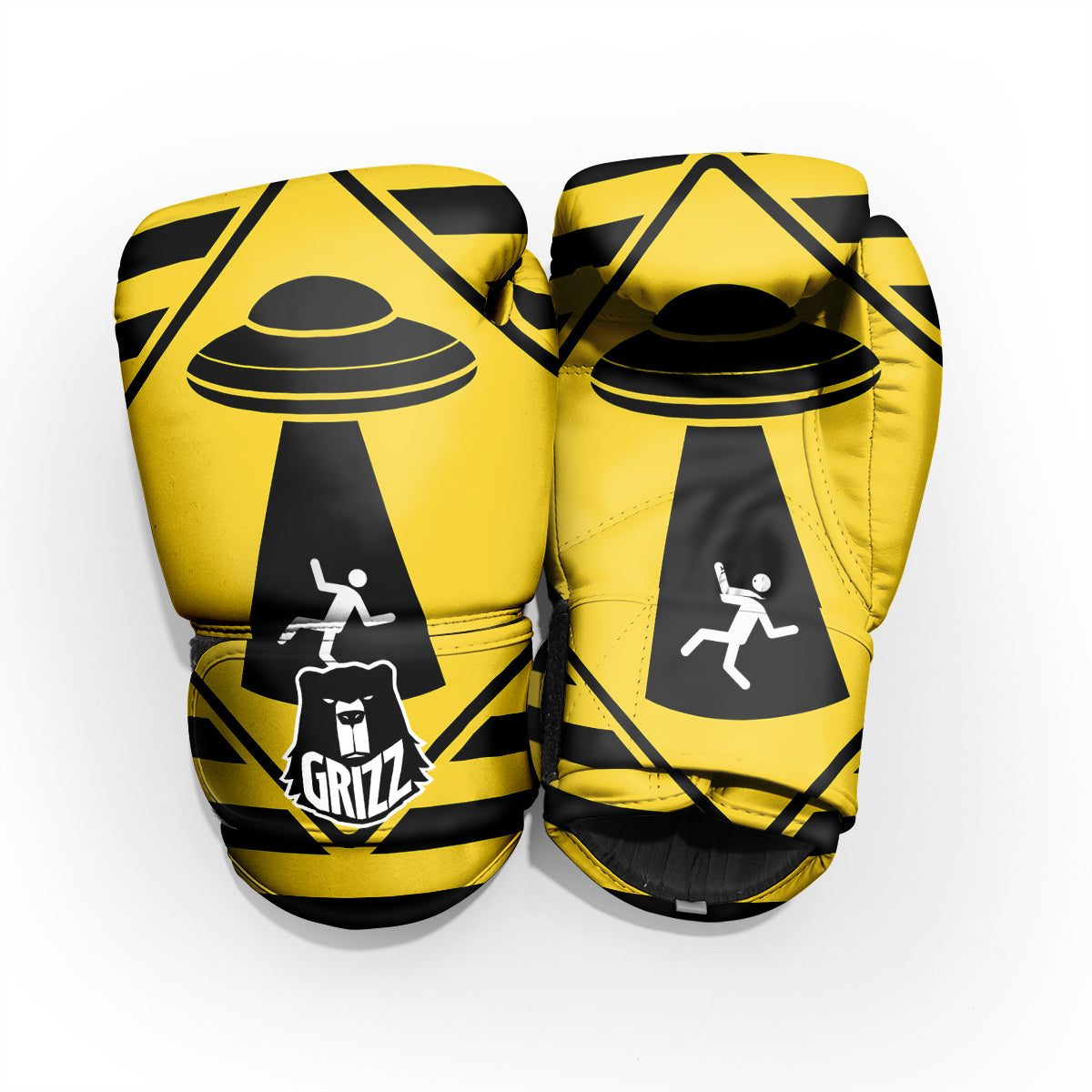 Caution Alien Abduction Warning Sign Print Pro Boxing Glove