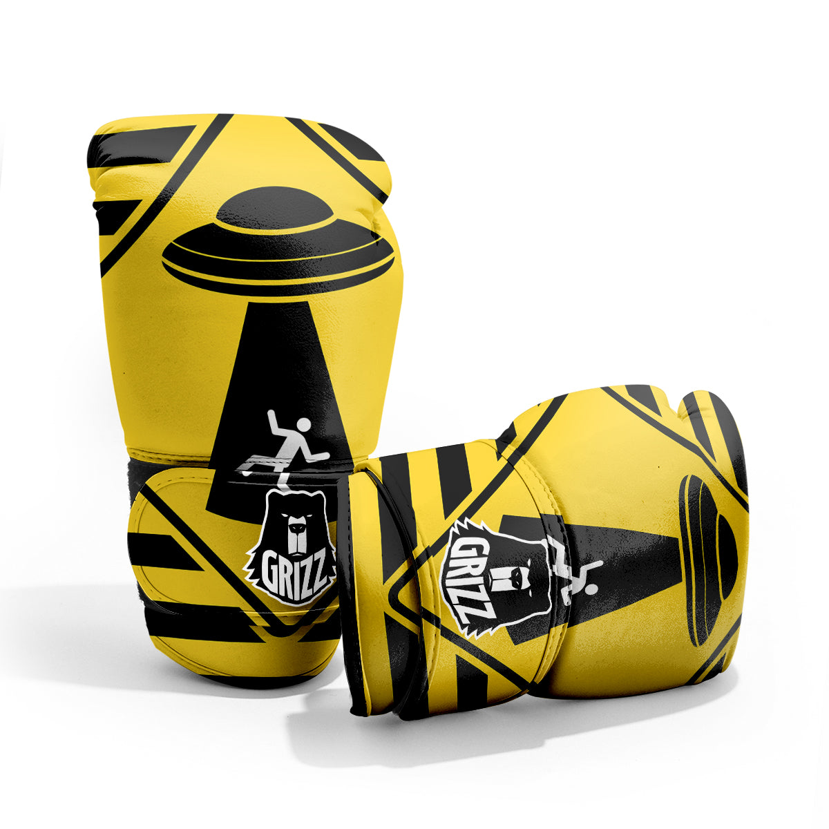 Caution Alien Abduction Warning Sign Print Pro Boxing Glove