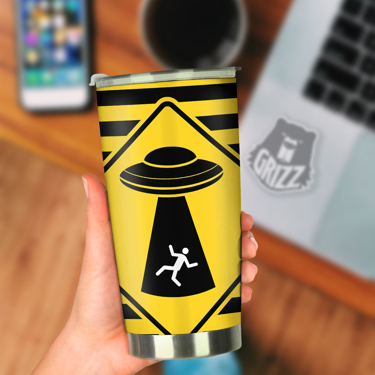 Caution Alien Abduction Warning Sign Print Tumbler-grizzshop
