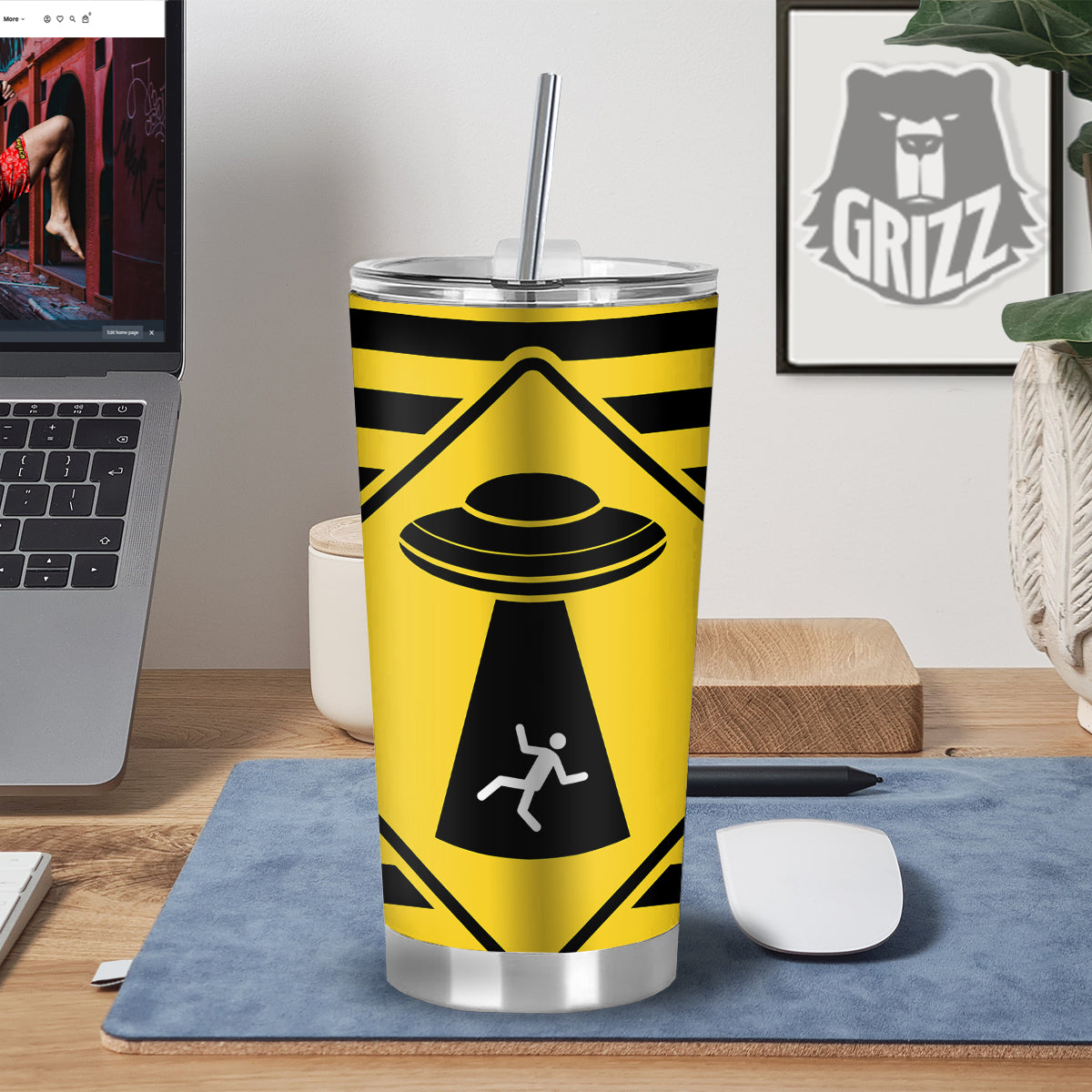 Caution Alien Abduction Warning Sign Print Tumbler-grizzshop