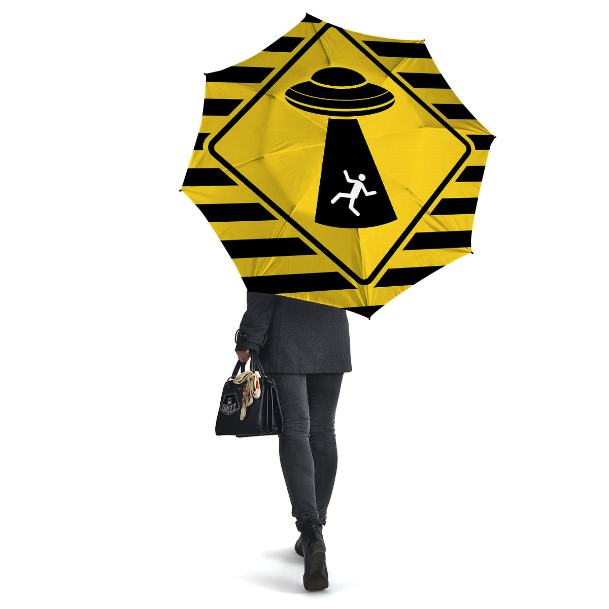 Caution Alien Abduction Warning Sign Print Umbrella-grizzshop