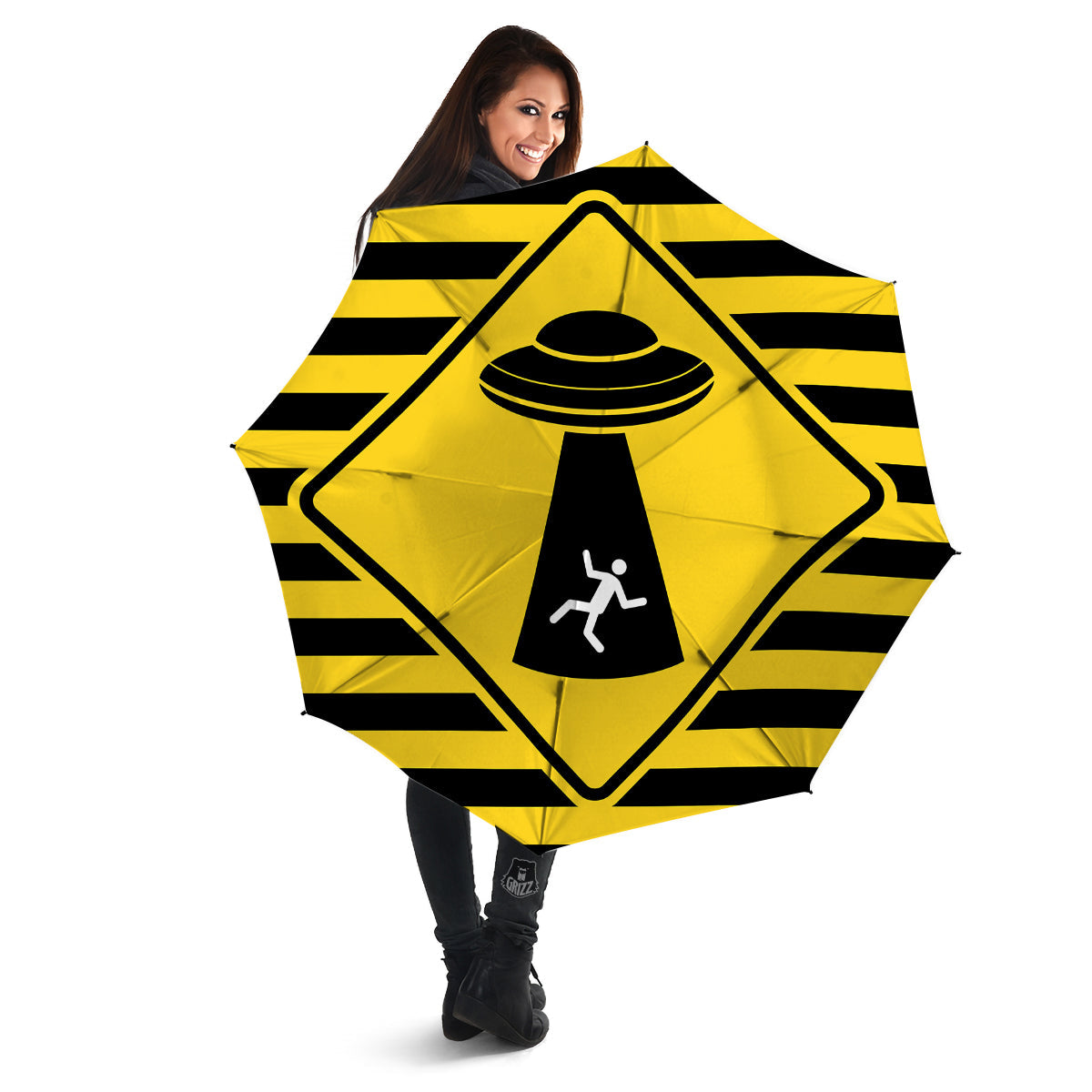 Caution Alien Abduction Warning Sign Print Umbrella-grizzshop
