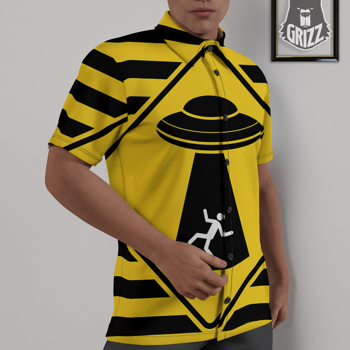 Caution Alien Abduction Warning Sign Print Untucked Shirts-grizzshop