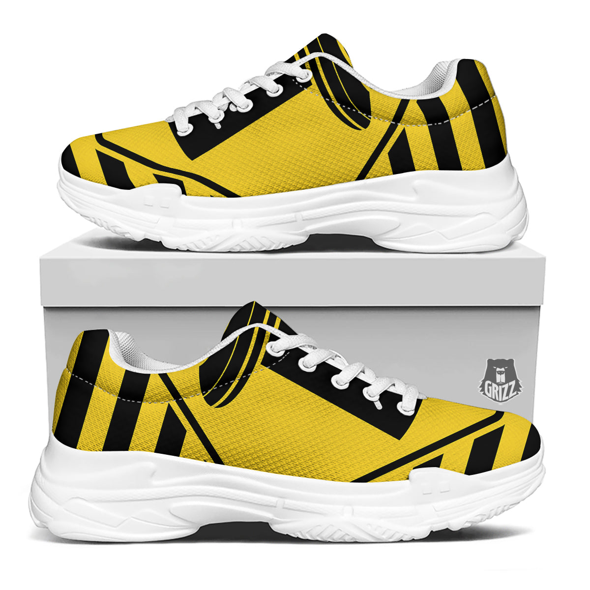 Caution Alien Abduction Warning Sign Print White Chunky Shoes-grizzshop