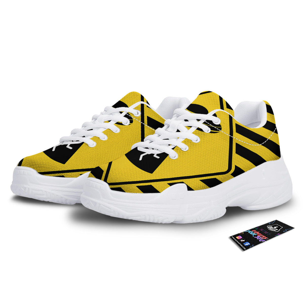 Caution Alien Abduction Warning Sign Print White Chunky Shoes-grizzshop