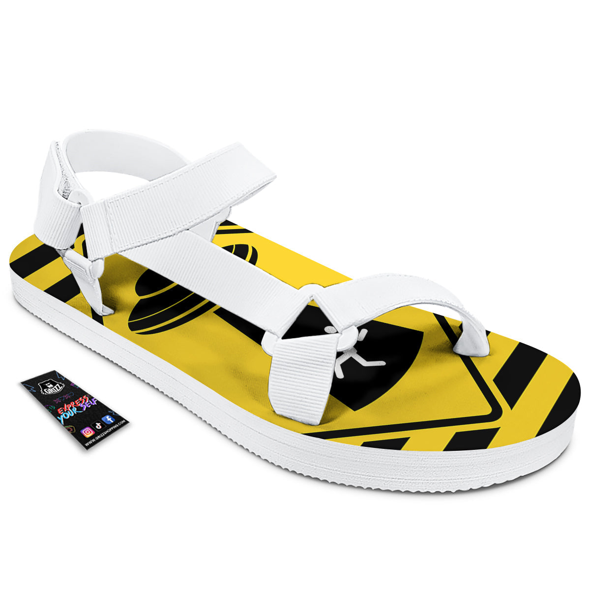 Caution Alien Abduction Warning Sign Print White Open Toe Sandals-grizzshop