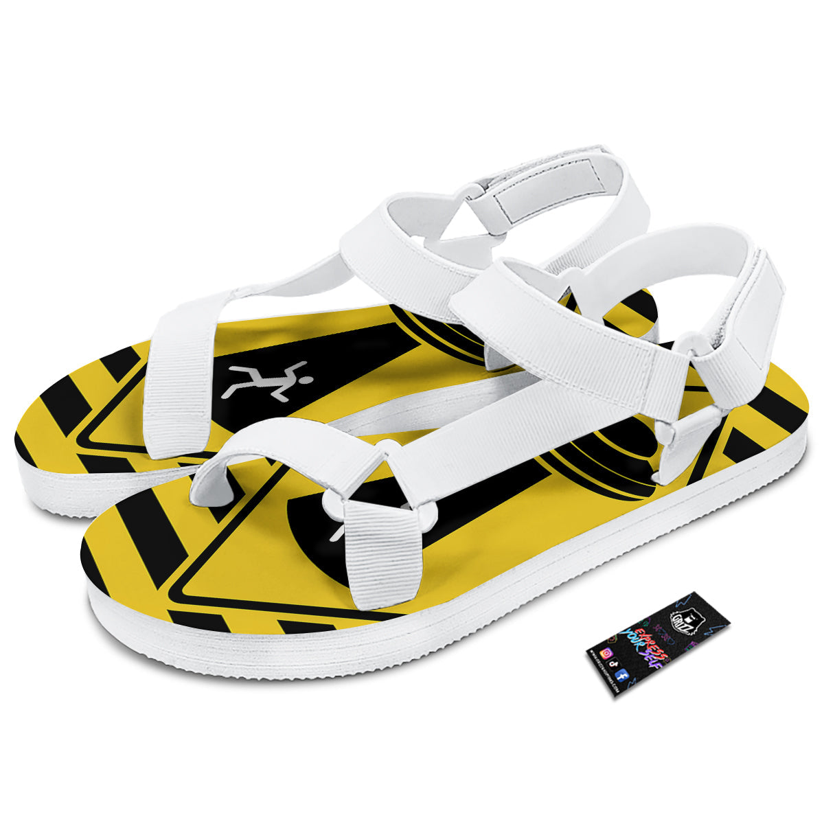Caution Alien Abduction Warning Sign Print White Open Toe Sandals-grizzshop