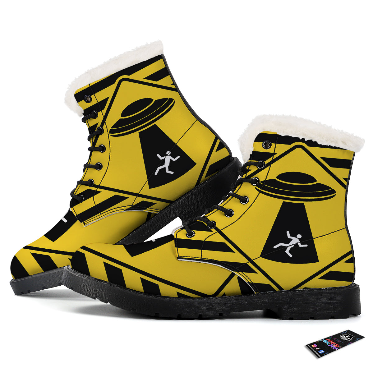 Caution Alien Abduction Warning Sign Print Winter Boots-grizzshop