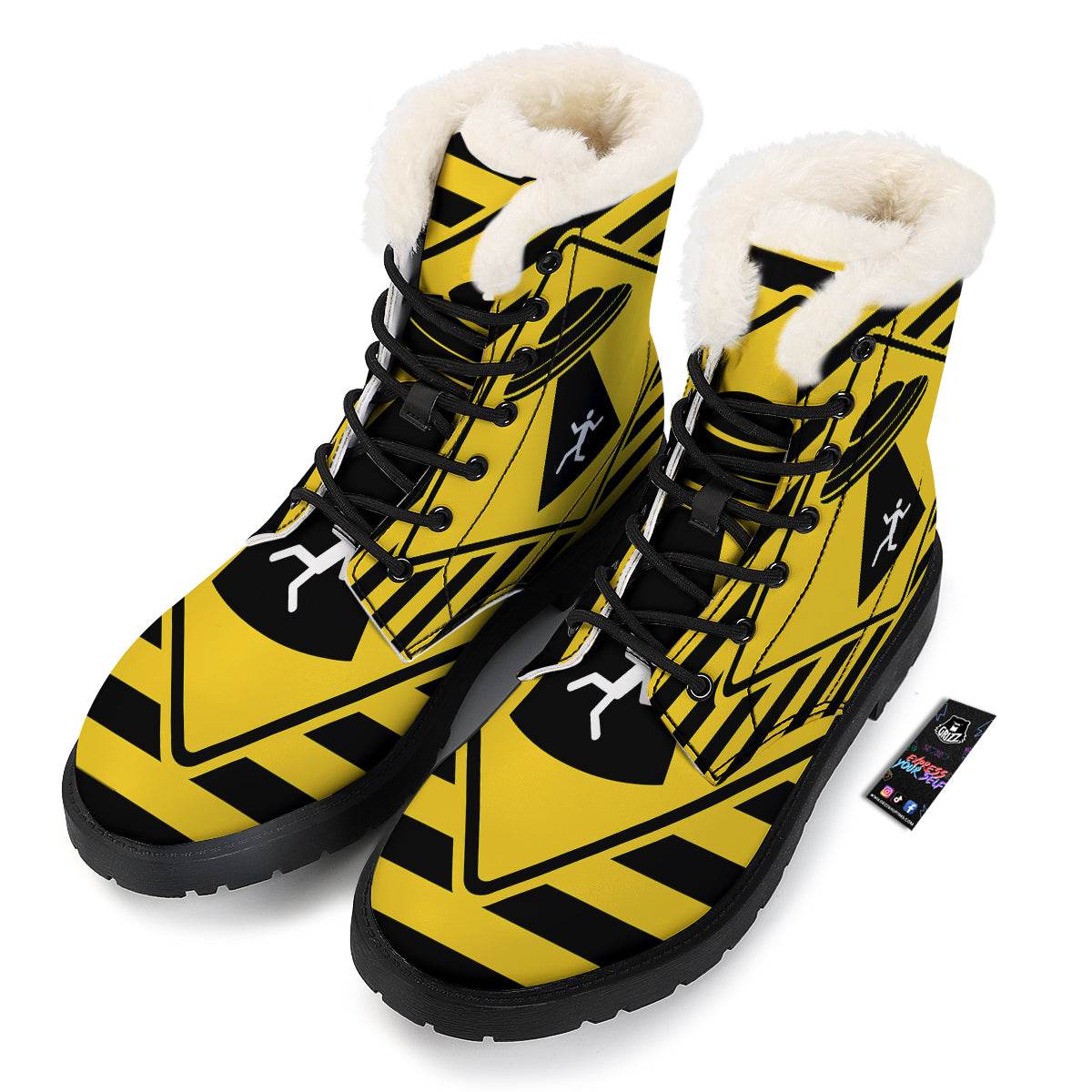 Caution Alien Abduction Warning Sign Print Winter Boots-grizzshop