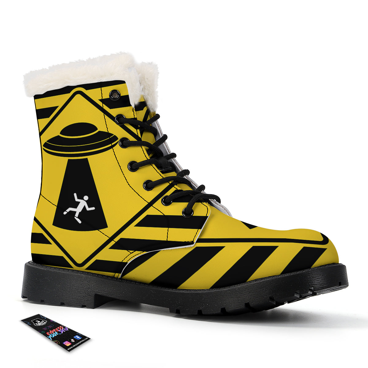 Caution Alien Abduction Warning Sign Print Winter Boots-grizzshop