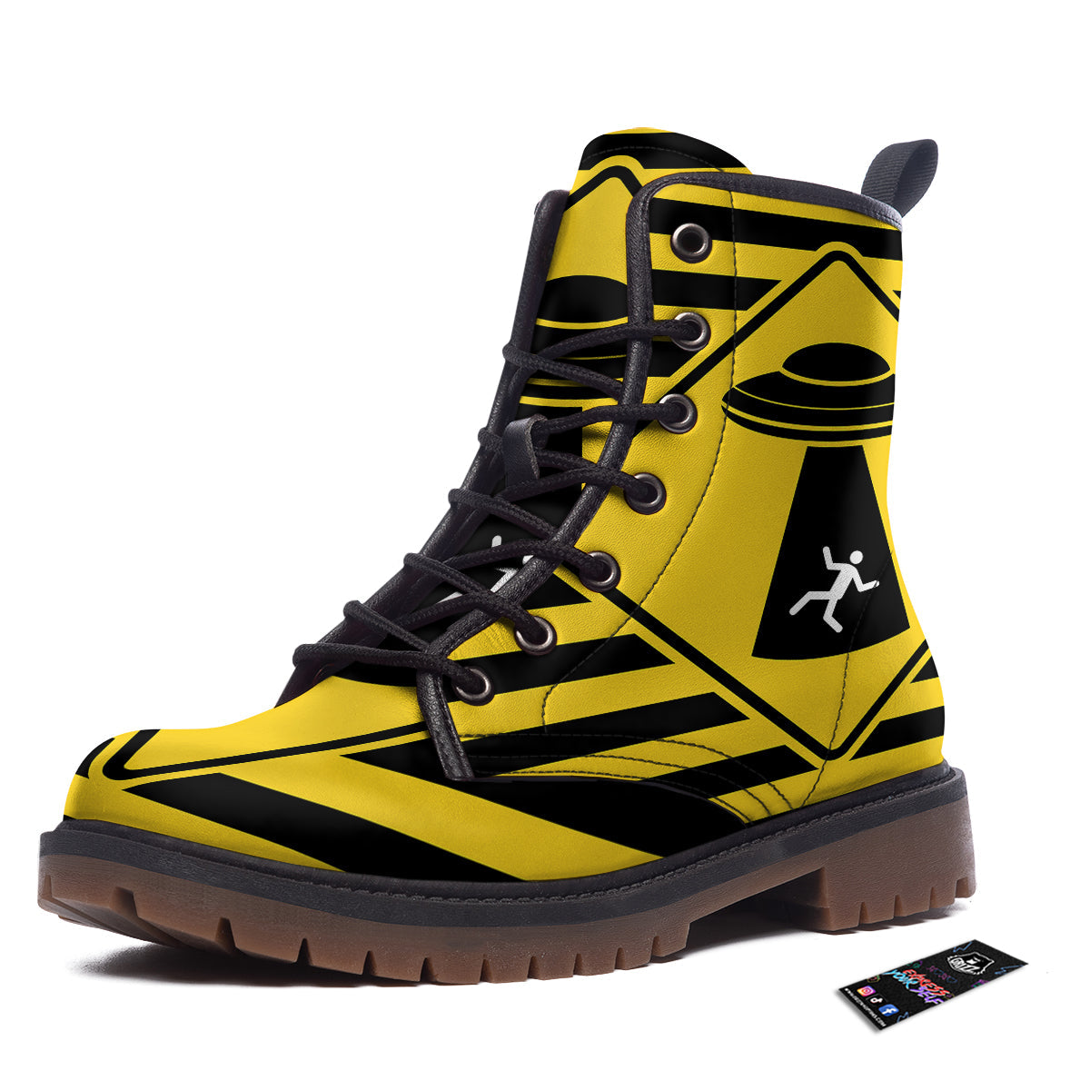 Caution Alien Abduction Warning Sign Print Work Boots-grizzshop