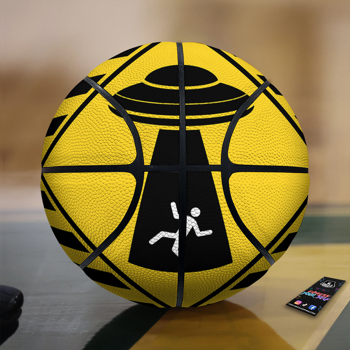 Caution Alien Abduction Warning Sign Print Basketball