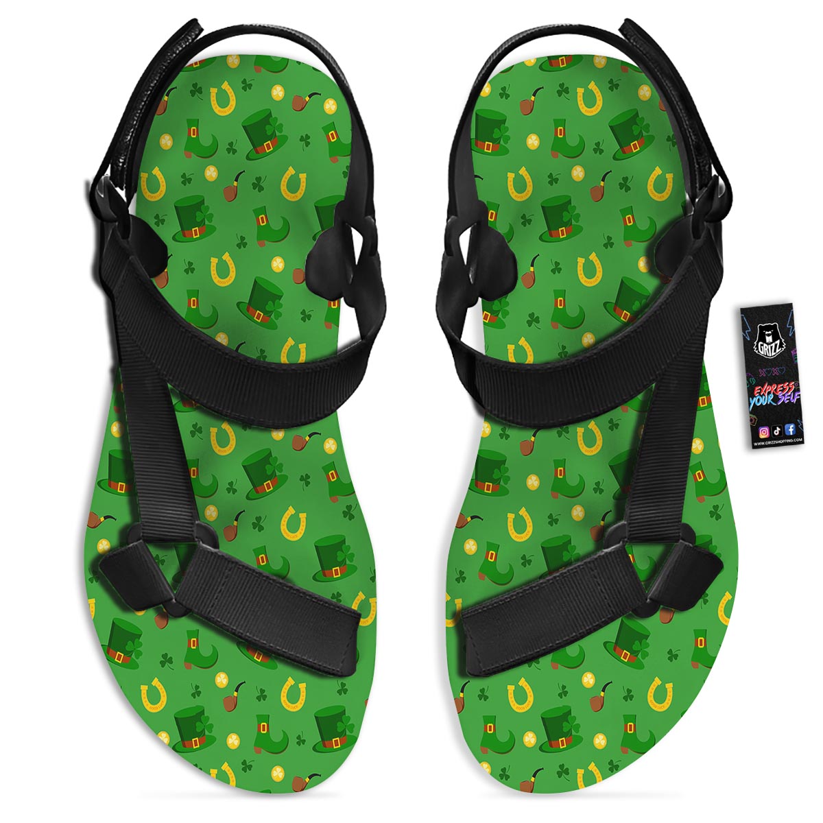 Celebration Saint Patrick's Day Print Pattern Black Open Toe Sandals-grizzshop