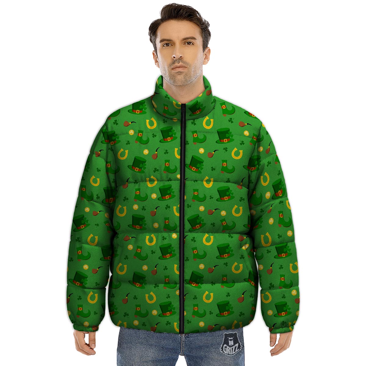 Celebration Saint Patrick's Day Print Pattern Puffer Jacket-grizzshop