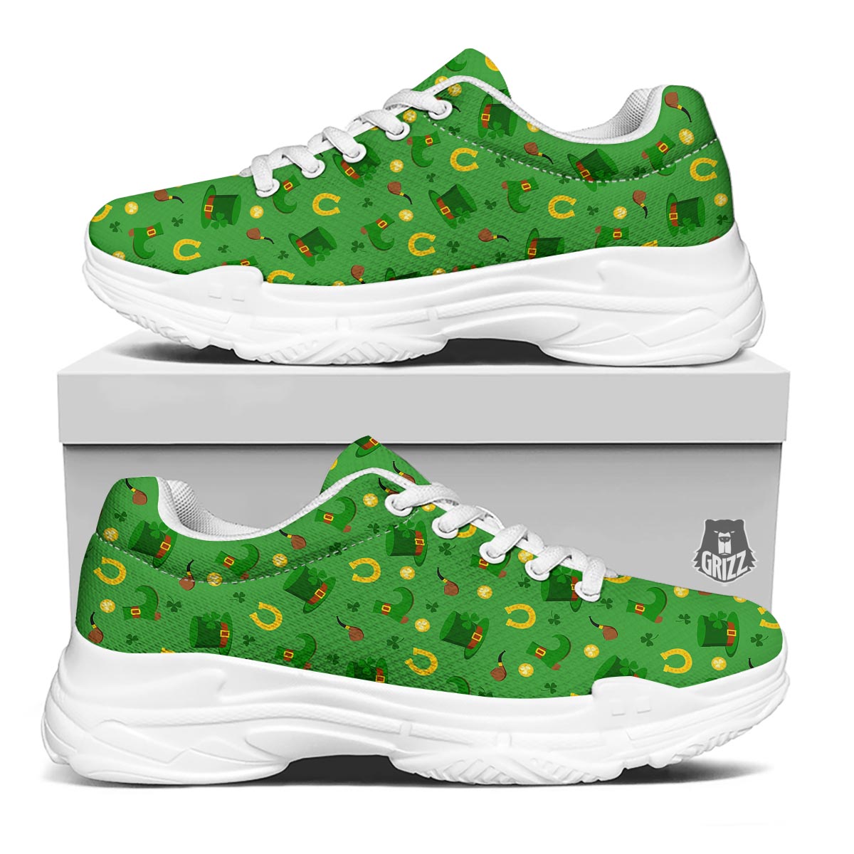 Celebration Saint Patrick's Day Print Pattern White Chunky Shoes-grizzshop