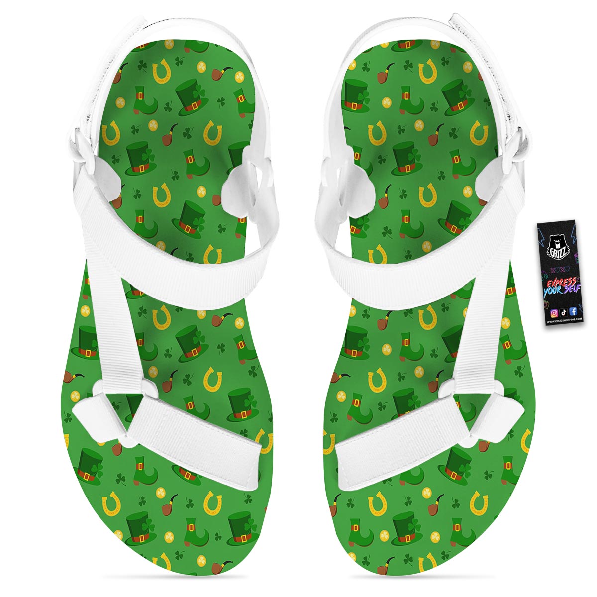 Celebration Saint Patrick's Day Print Pattern White Open Toe Sandals-grizzshop