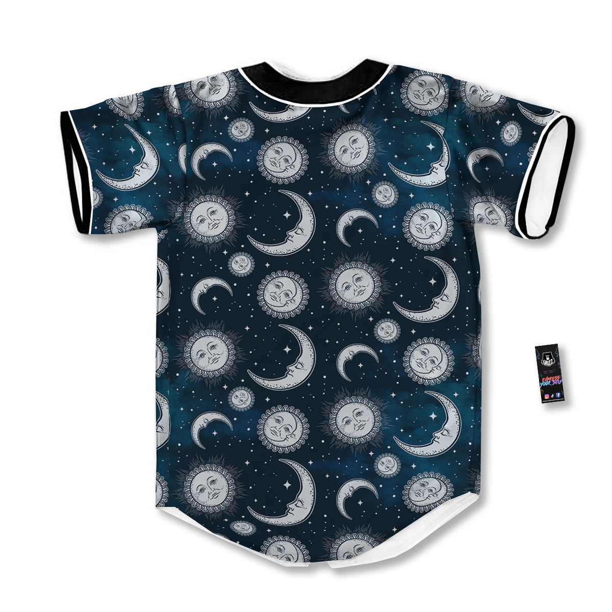 Celestial Blue And White Print Pattern Baseball Jersey-grizzshop