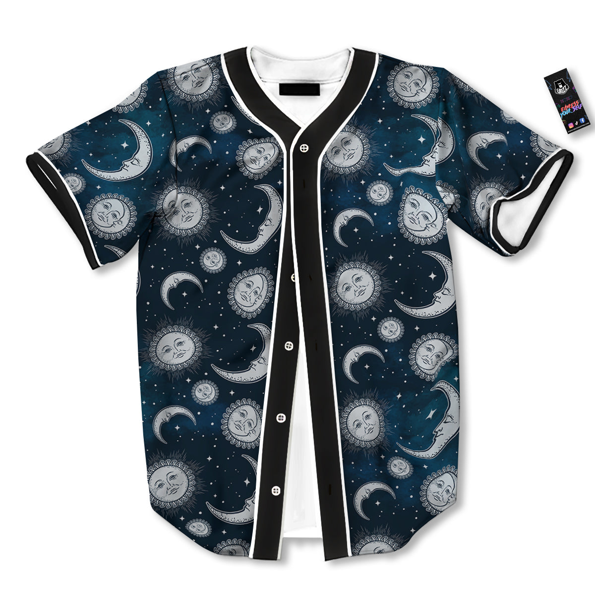 Celestial Blue And White Print Pattern Baseball Jersey-grizzshop