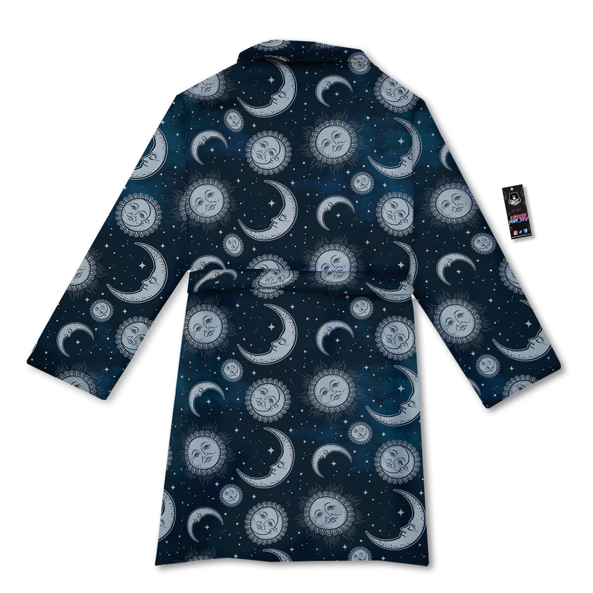 Celestial Blue And White Print Pattern Bathrobe-grizzshop